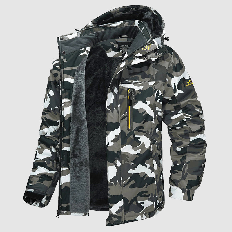 Ski-jas heren met afneembare capuchon en bontrand met fleecevoering 1