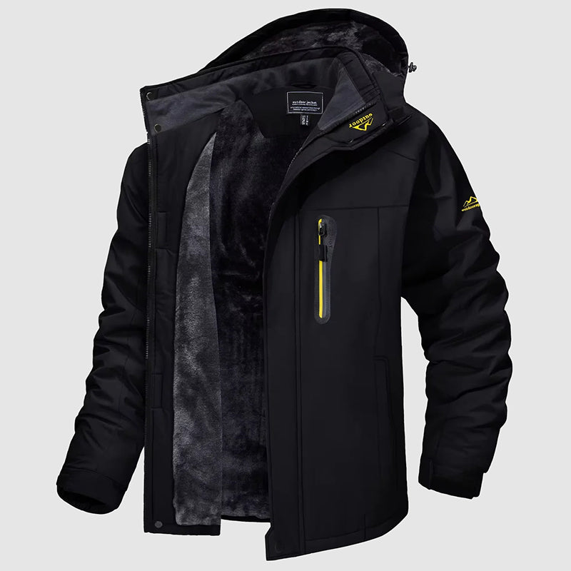 Ski-jas heren met afneembare capuchon en bontrand met fleecevoering 2