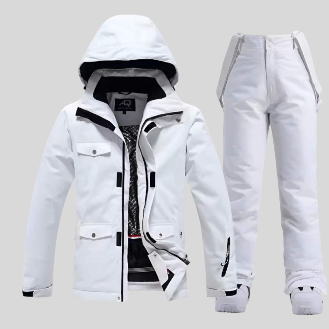 Ski-set dames tweedelig jas en skibroek met capuchon en klepzakken 1