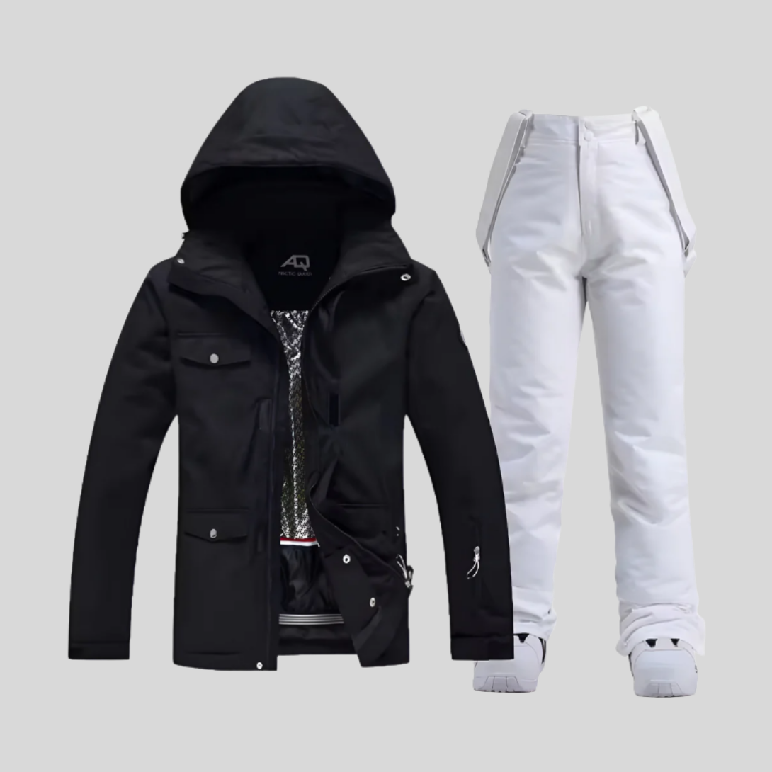 Ski-set dames tweedelig jas en skibroek met capuchon en klepzakken 10