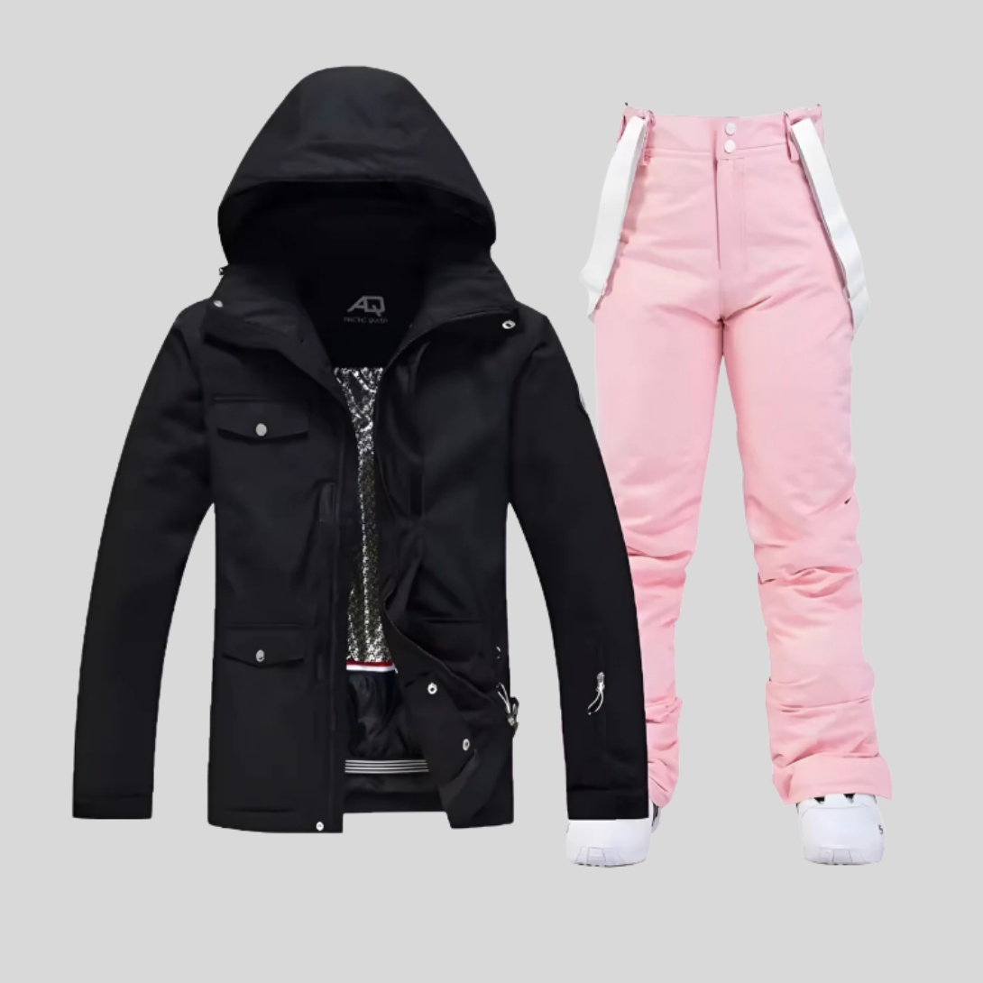 Ski-set dames tweedelig jas en skibroek met capuchon en klepzakken 12