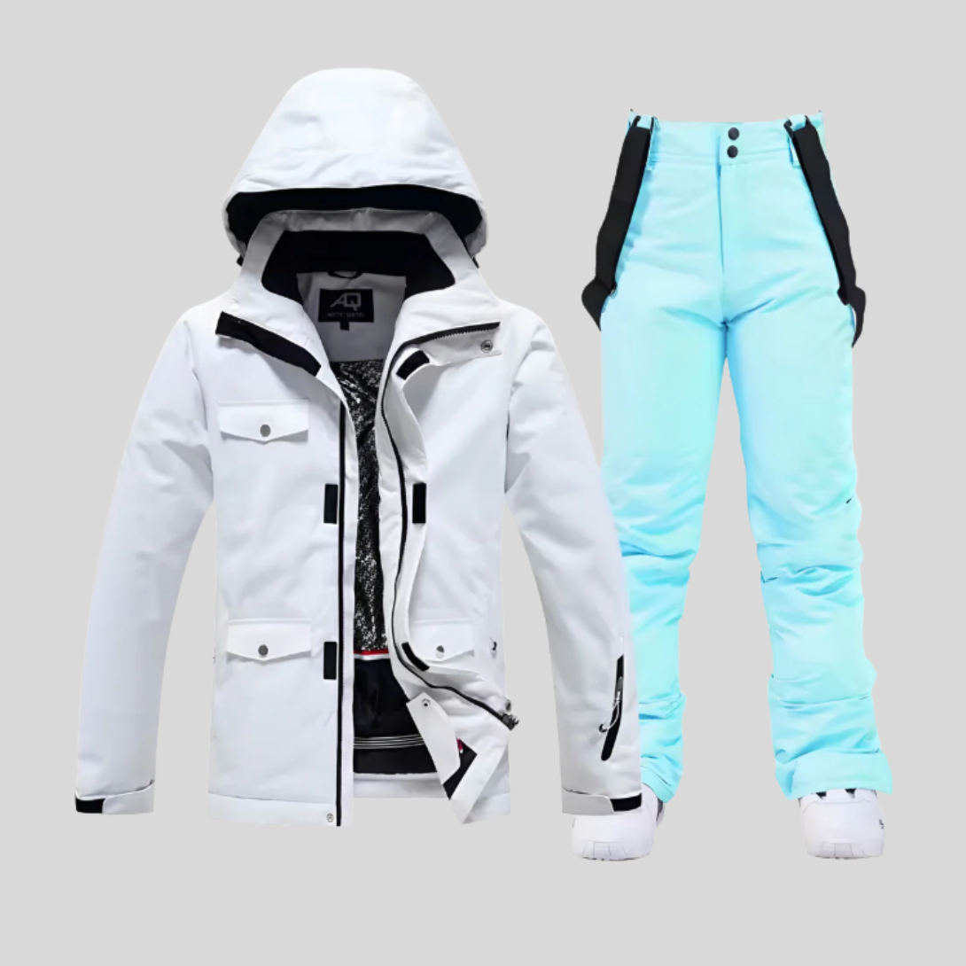 Ski-set dames tweedelig jas en skibroek met capuchon en klepzakken 4