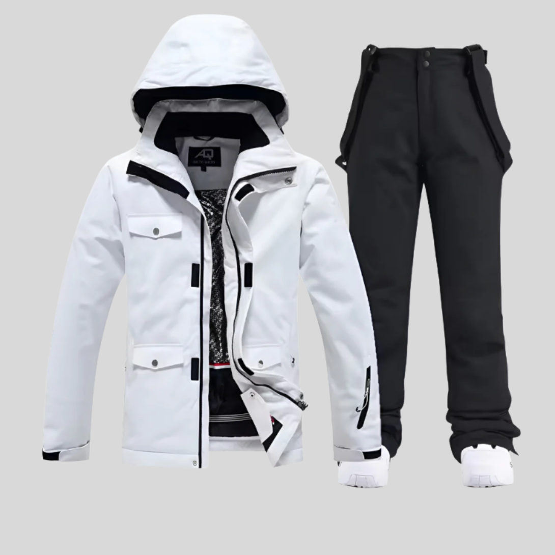 Ski-set dames tweedelig jas en skibroek met capuchon en klepzakken 5
