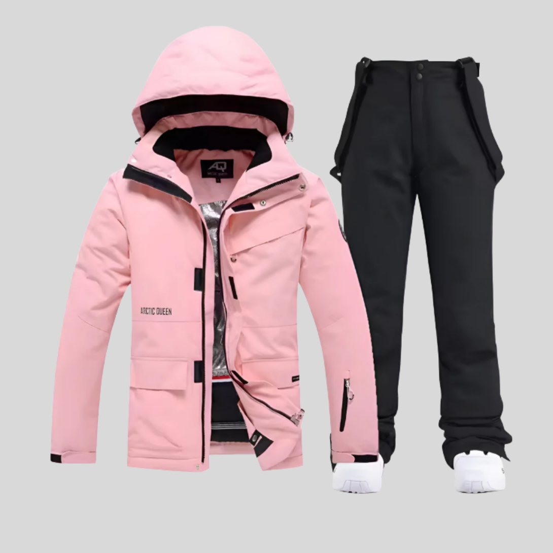 Ski-set dames tweedelig jas en skibroek met capuchon en klepzakken 7