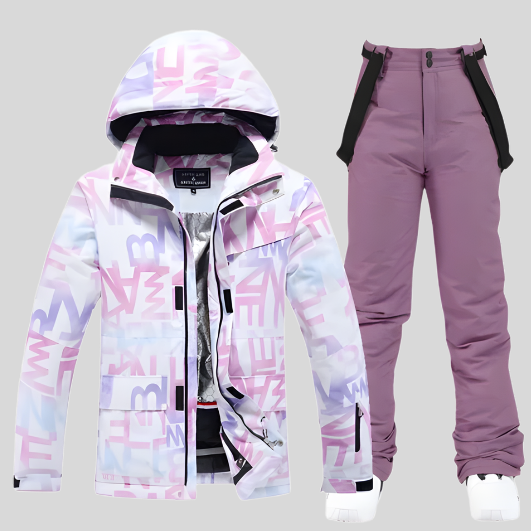 Ski-set dames tweedelig met capuchon jas en broek waterafstotend gevoerd 1