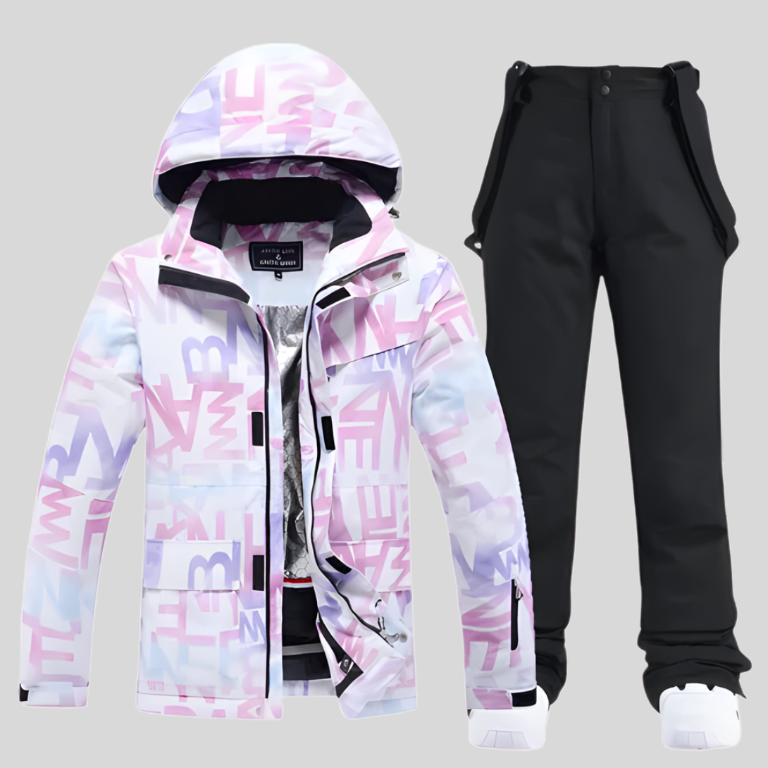 Ski-set dames tweedelig met capuchon jas en broek waterafstotend gevoerd 2