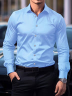Slim fit heren overhemd met stretch en spreadkraag 6