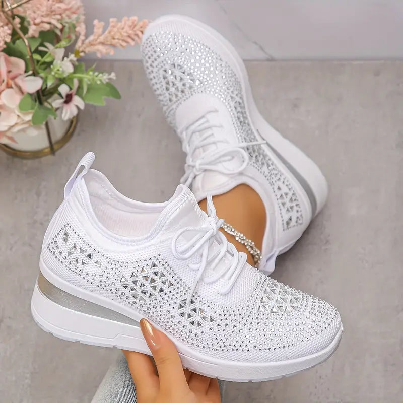 Sneakers dames gebreid met veters en dikke zool 1