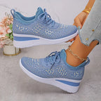 Sneakers dames gebreid met veters en dikke zool 2
