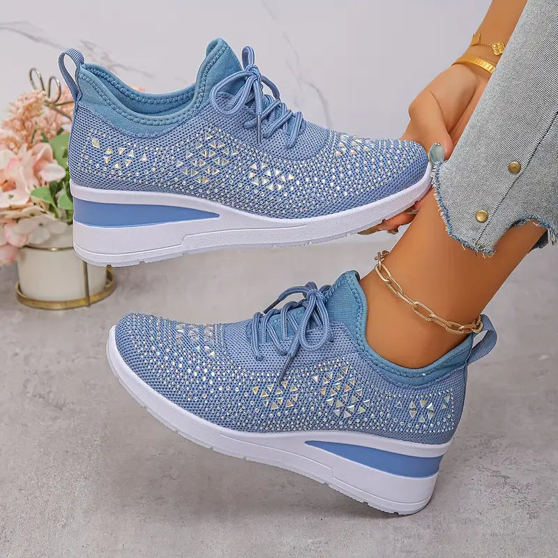 Sneakers dames gebreid met veters en dikke zool 2
