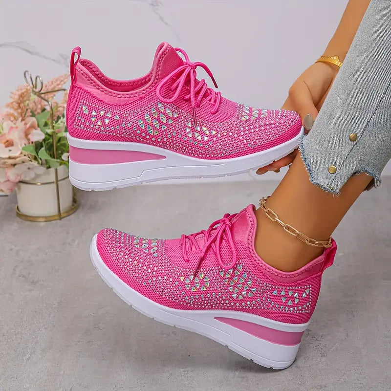 Sneakers dames gebreid met veters en dikke zool 4