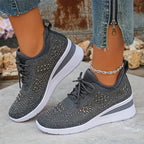 Sneakers dames gebreid met veters en dikke zool 5