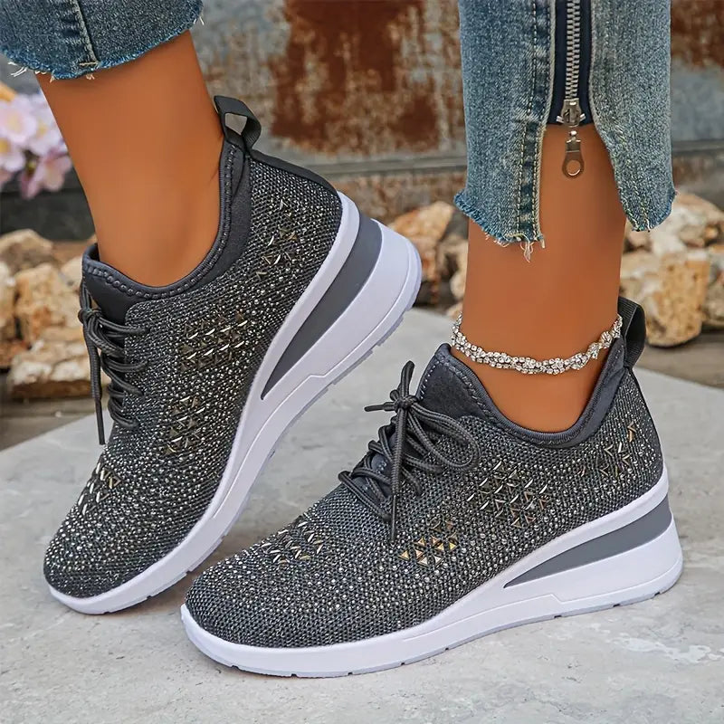 Sneakers dames gebreid met veters en dikke zool 5