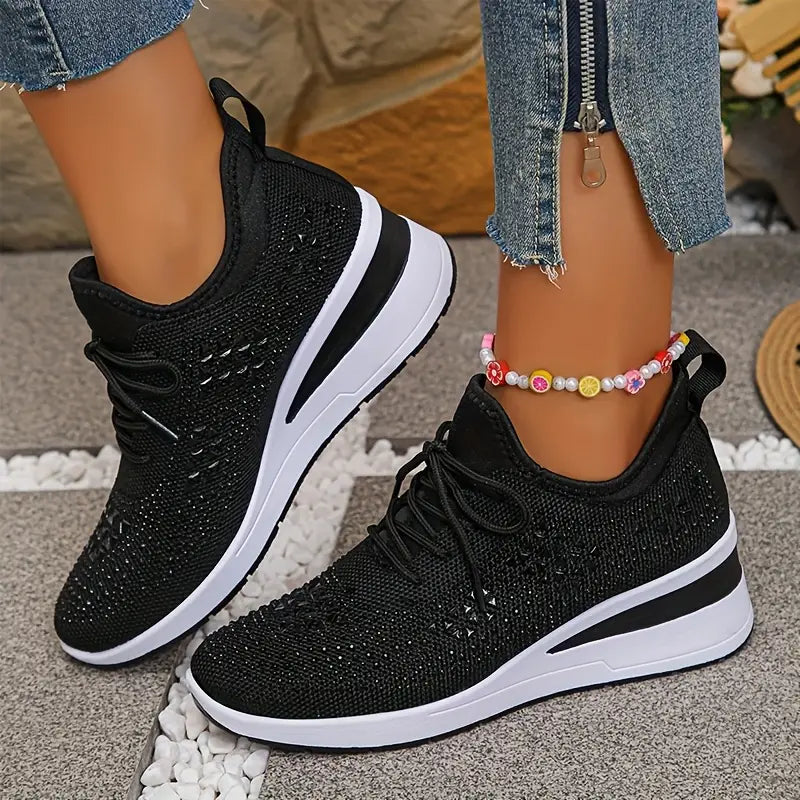 Sneakers dames gebreid met veters en dikke zool 6