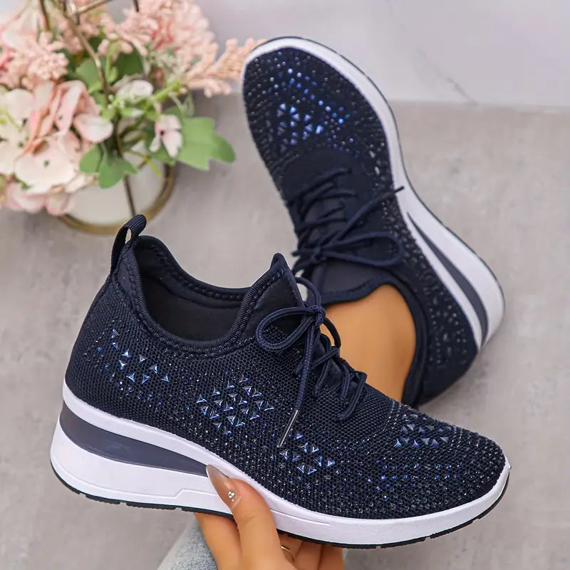 Sneakers dames gebreid met veters en dikke zool 7