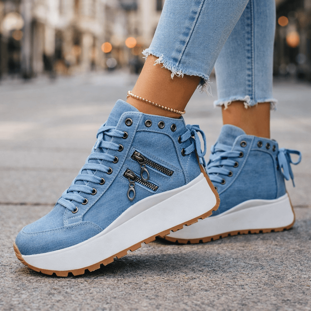 Sneakers dames hoog met veters en plateauzool 1