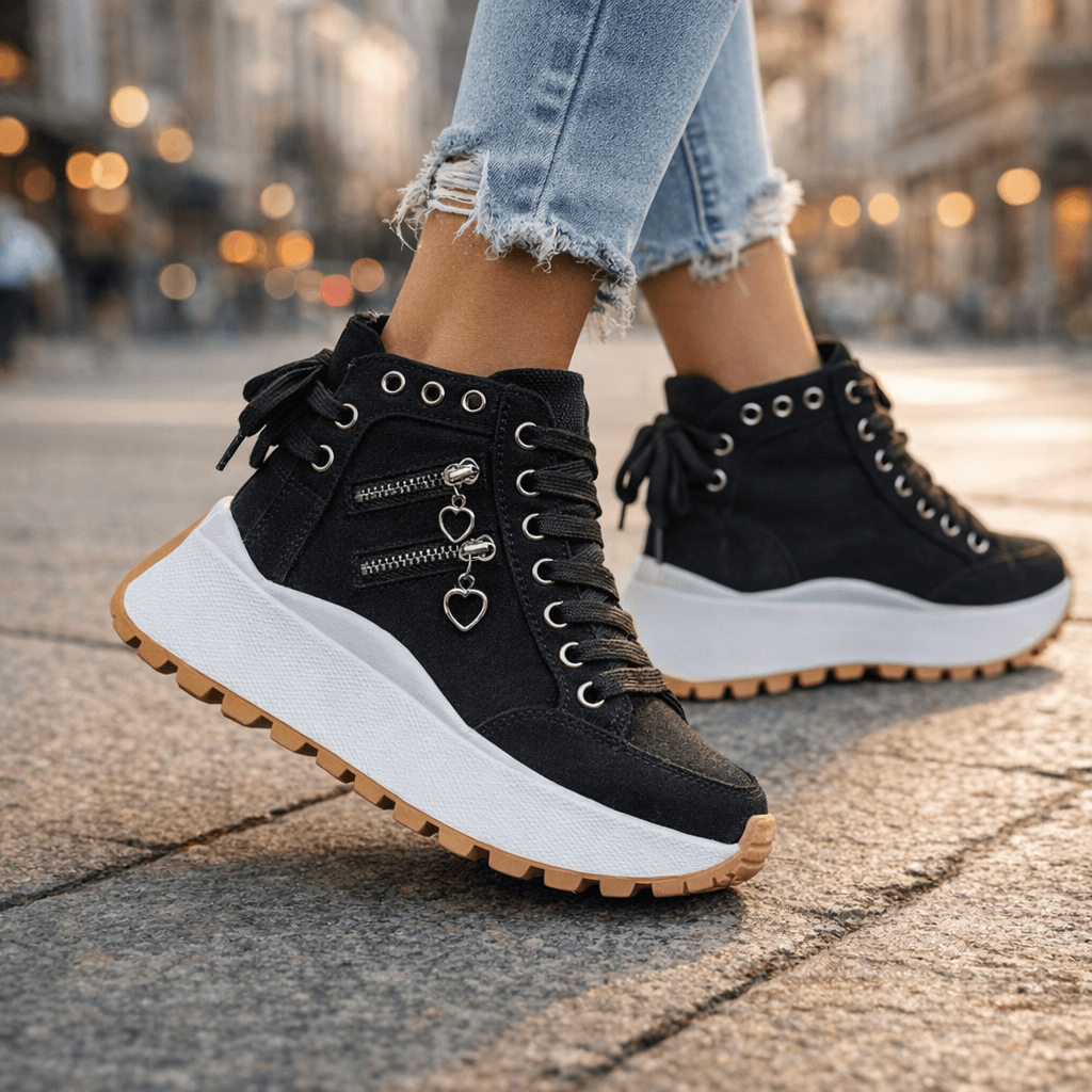 Sneakers dames hoog met veters en plateauzool 3