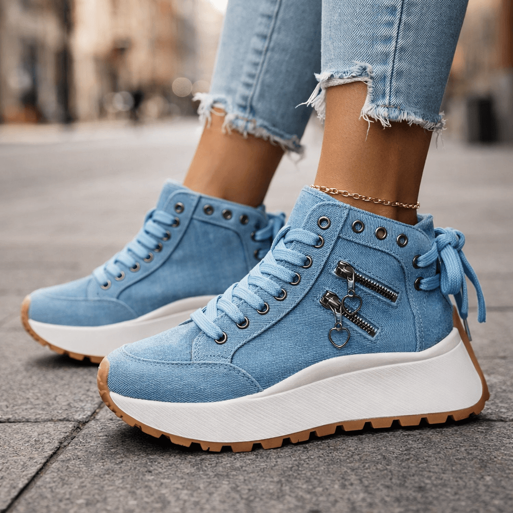 Sneakers dames hoog met veters en plateauzool 4