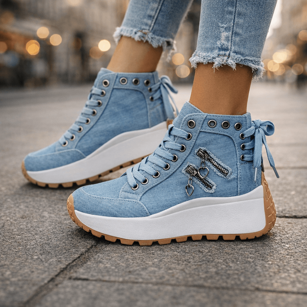 Sneakers dames hoog met veters en plateauzool 5