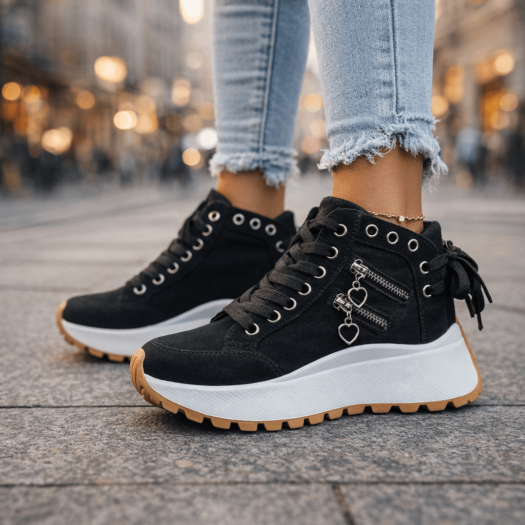 Sneakers dames hoog met veters en plateauzool 9
