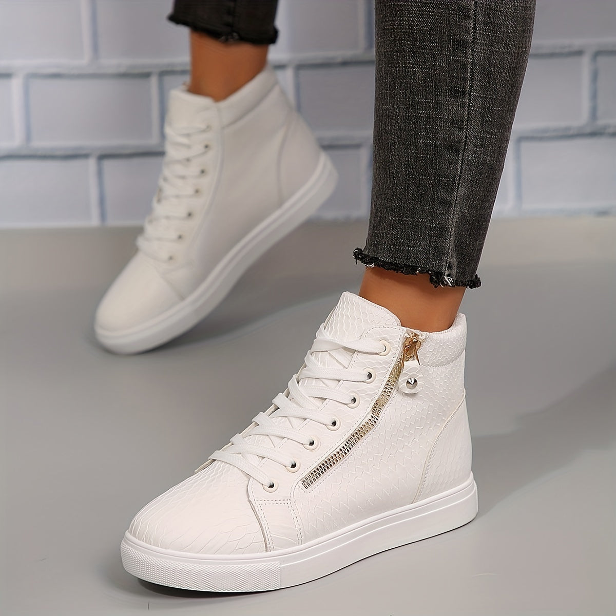 Sneakers dames hoog met veters en rits 1