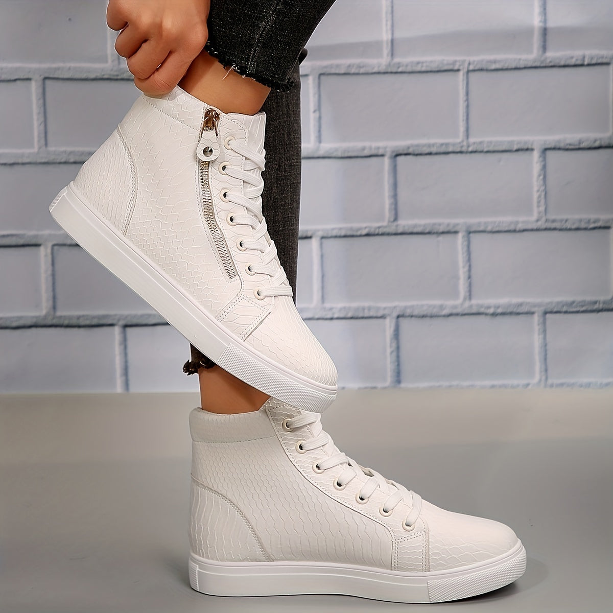 Sneakers dames hoog met veters en rits 3