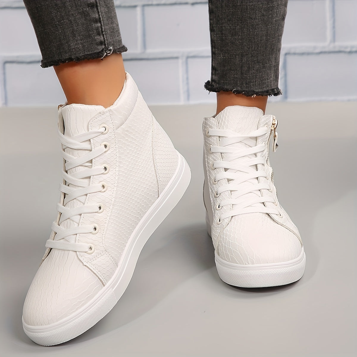 Sneakers dames hoog met veters en rits 4