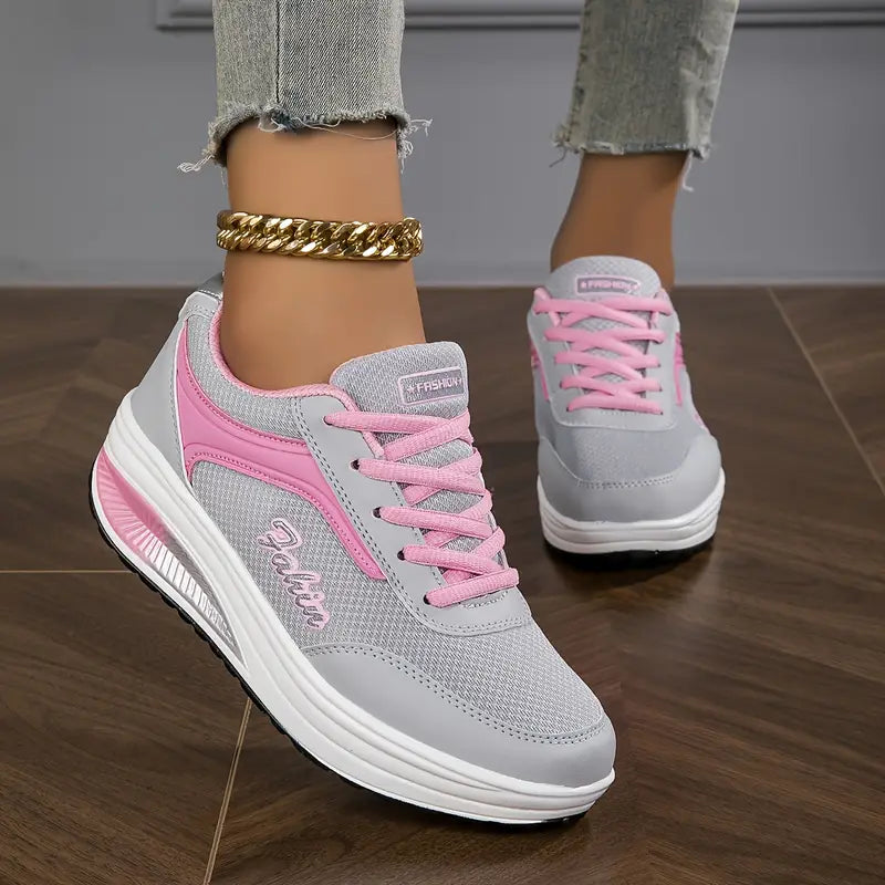 Sneakers dames met plateauzool en veters 4