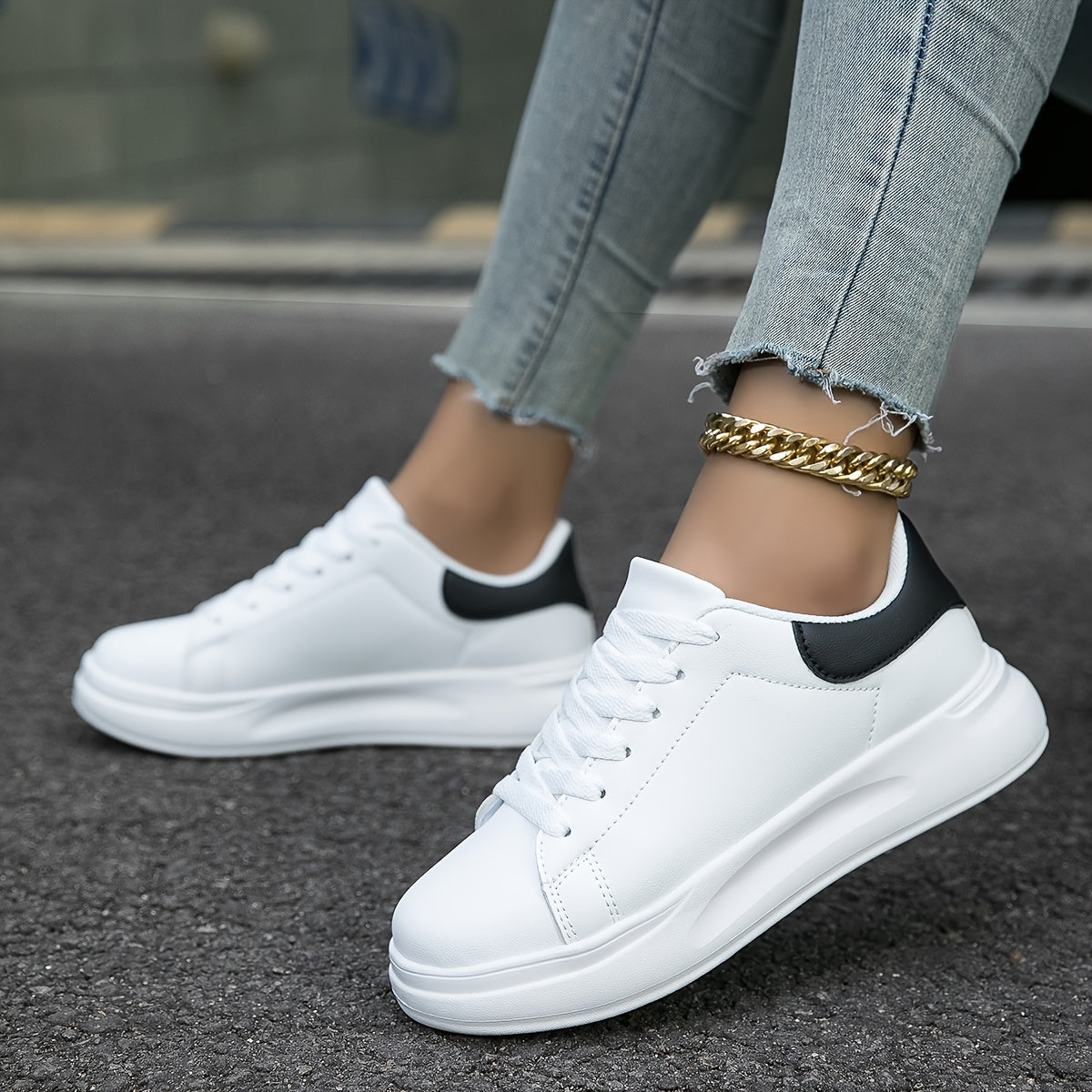 Sneakers dames van leer met plateauzool 5