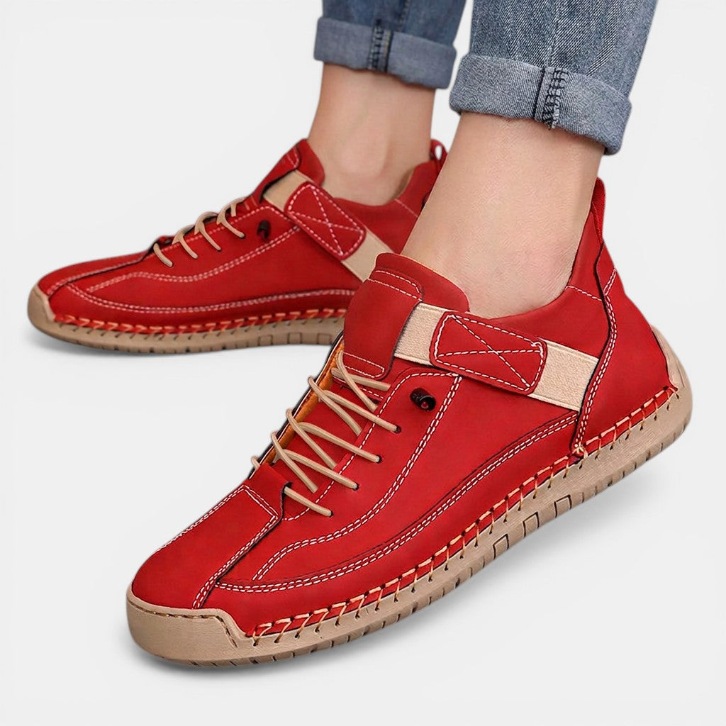 Sneakers dames van leer met veters en gestikte zool 4