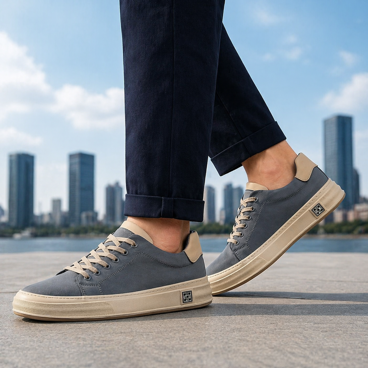 Sneakers heren met veters en gestikte zool 5