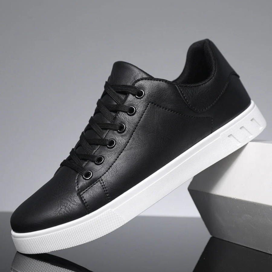 Sneakers heren van leer met veters en contrasthiel 2