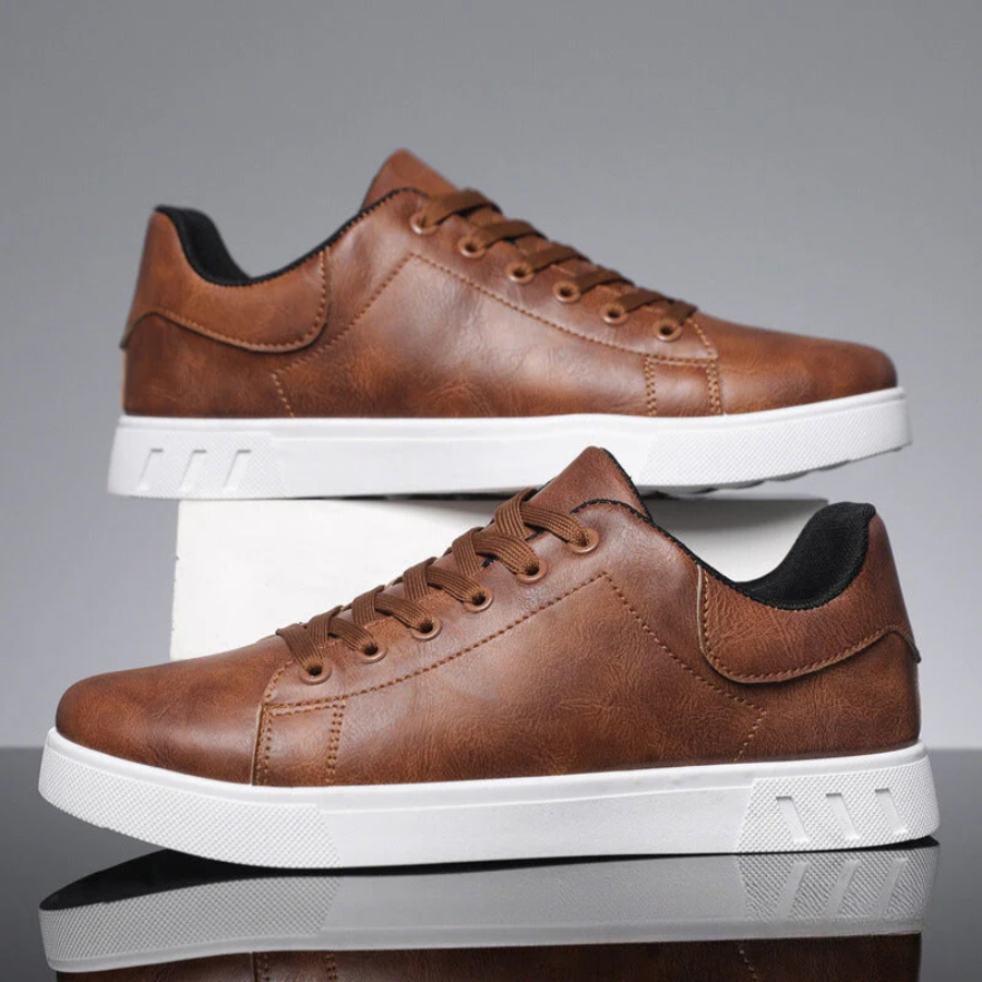 Sneakers heren van leer met veters en contrasthiel 4