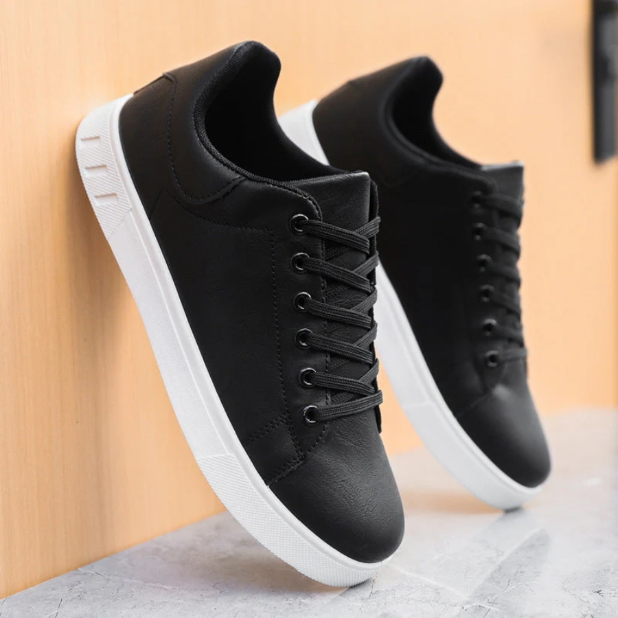 Sneakers heren van leer met veters en contrasthiel 5