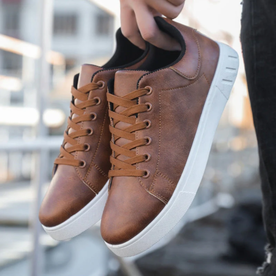 Sneakers heren van leer met veters en contrasthiel 6