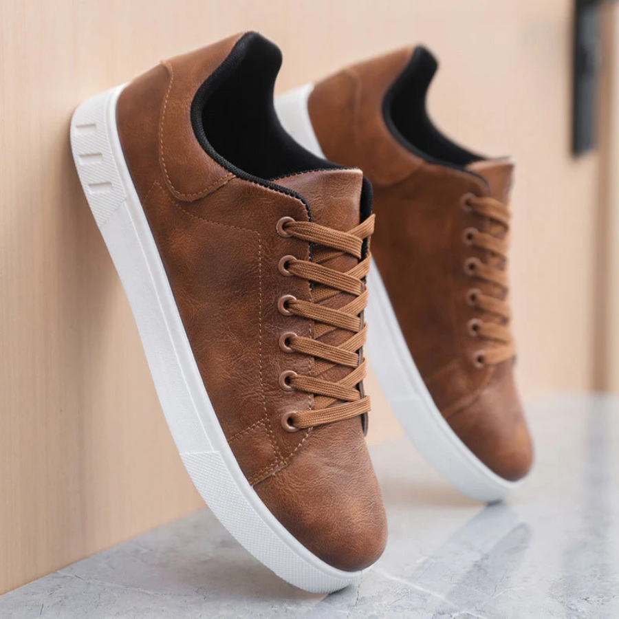 Sneakers heren van leer met veters en contrasthiel 7