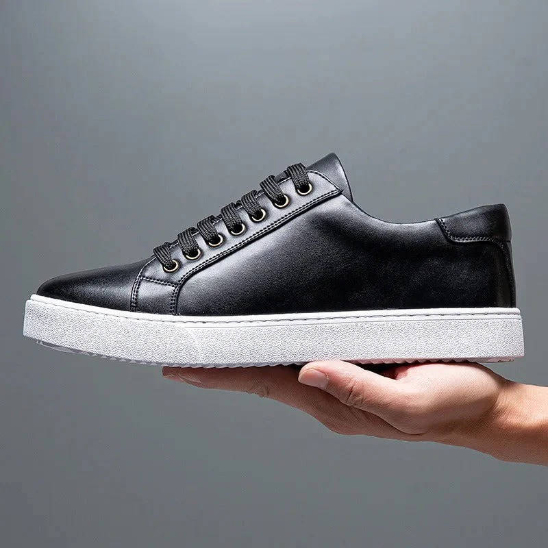 Sneakers heren van leer met veters en witte zool 12