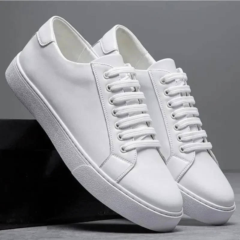 Sneakers heren van leer met veters en witte zool 16