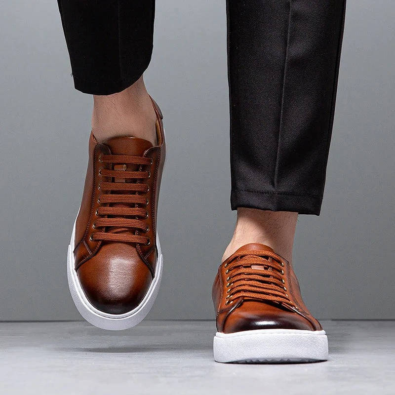Sneakers heren van leer met veters en witte zool 5
