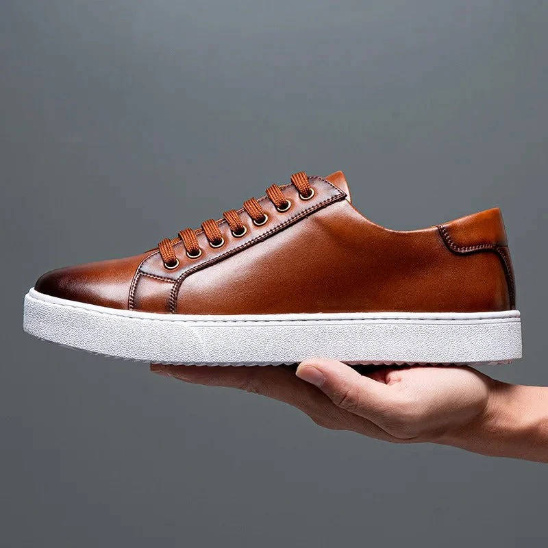 Sneakers heren van leer met veters en witte zool 7