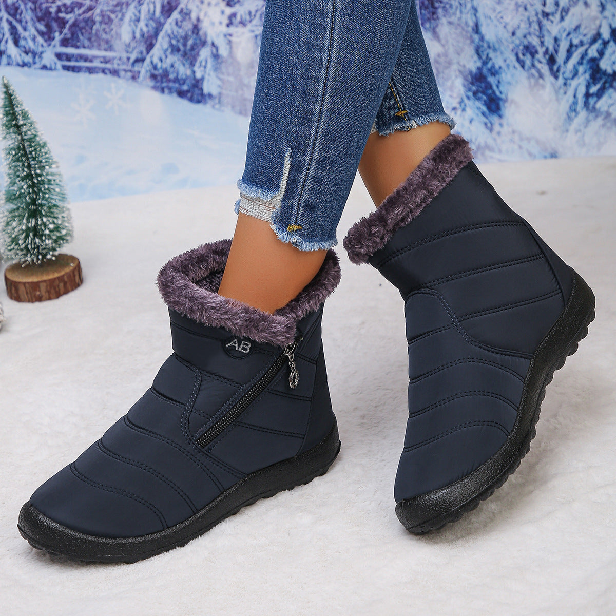Snowboots dames gewatteerd met rits en warme voering 14