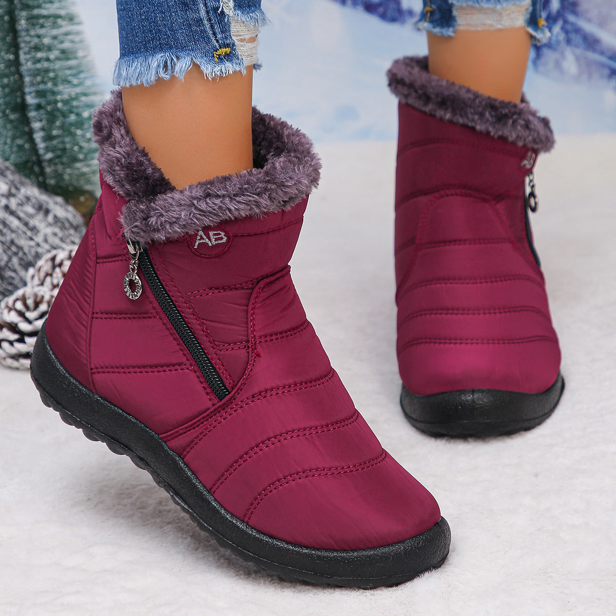 Snowboots dames gewatteerd met rits en warme voering 20