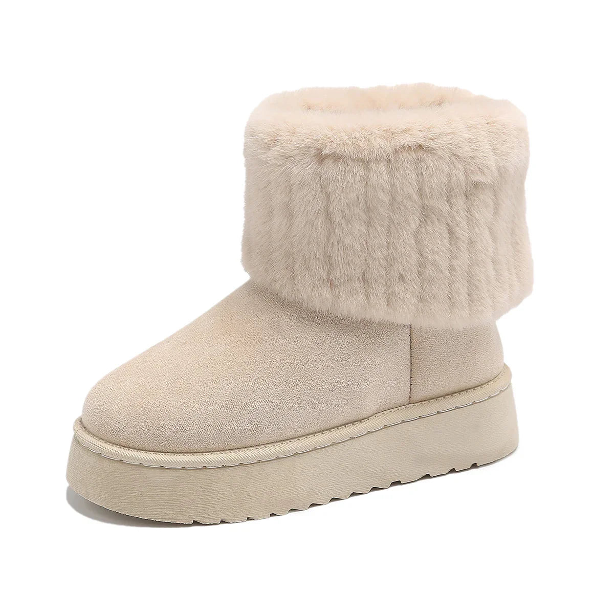 Snowboots dames met warme voering, bontrand en platte zool 3
