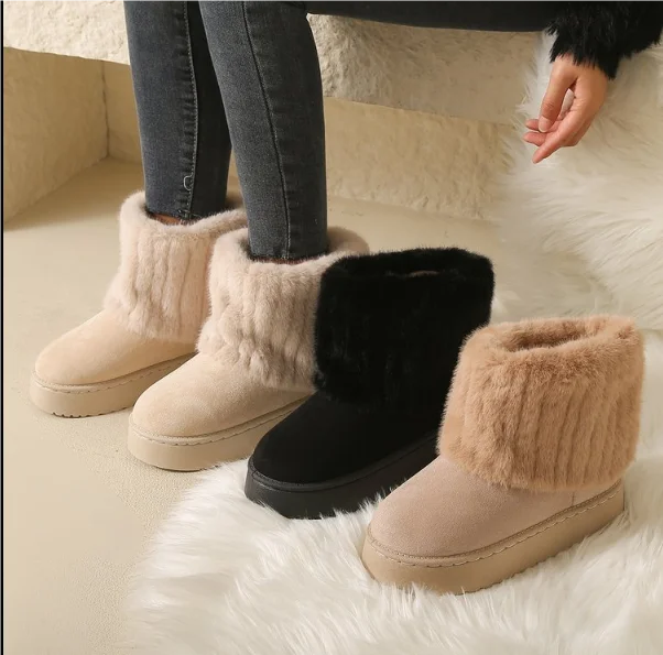 Snowboots dames met warme voering, bontrand en platte zool 5