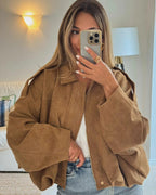 Suède bomber dames oversized met kraag 13