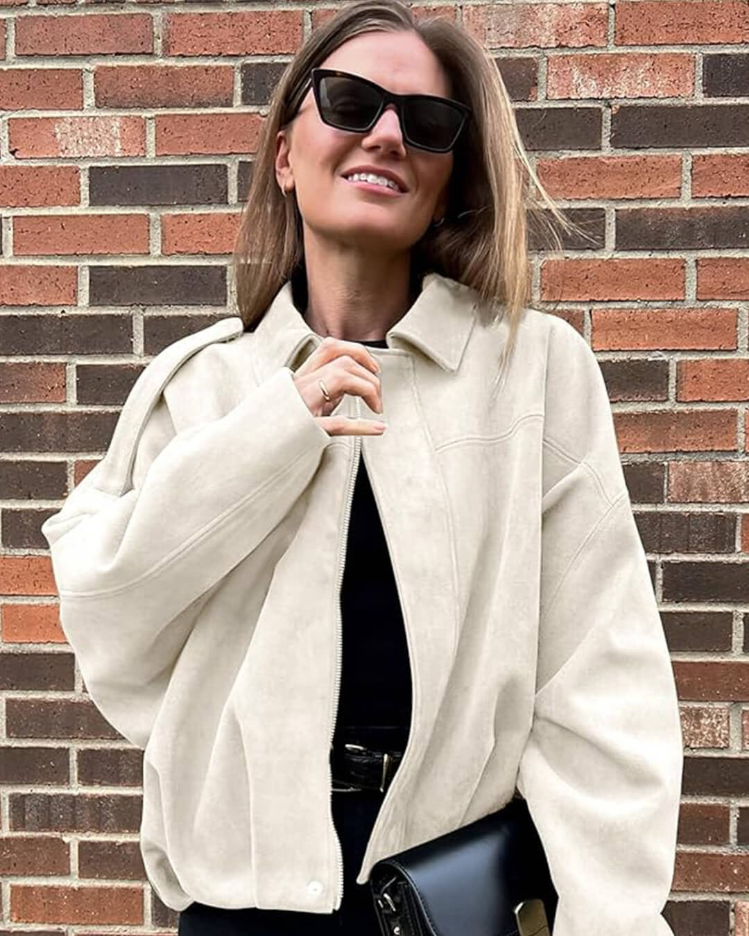 Suède bomber dames oversized met kraag 15