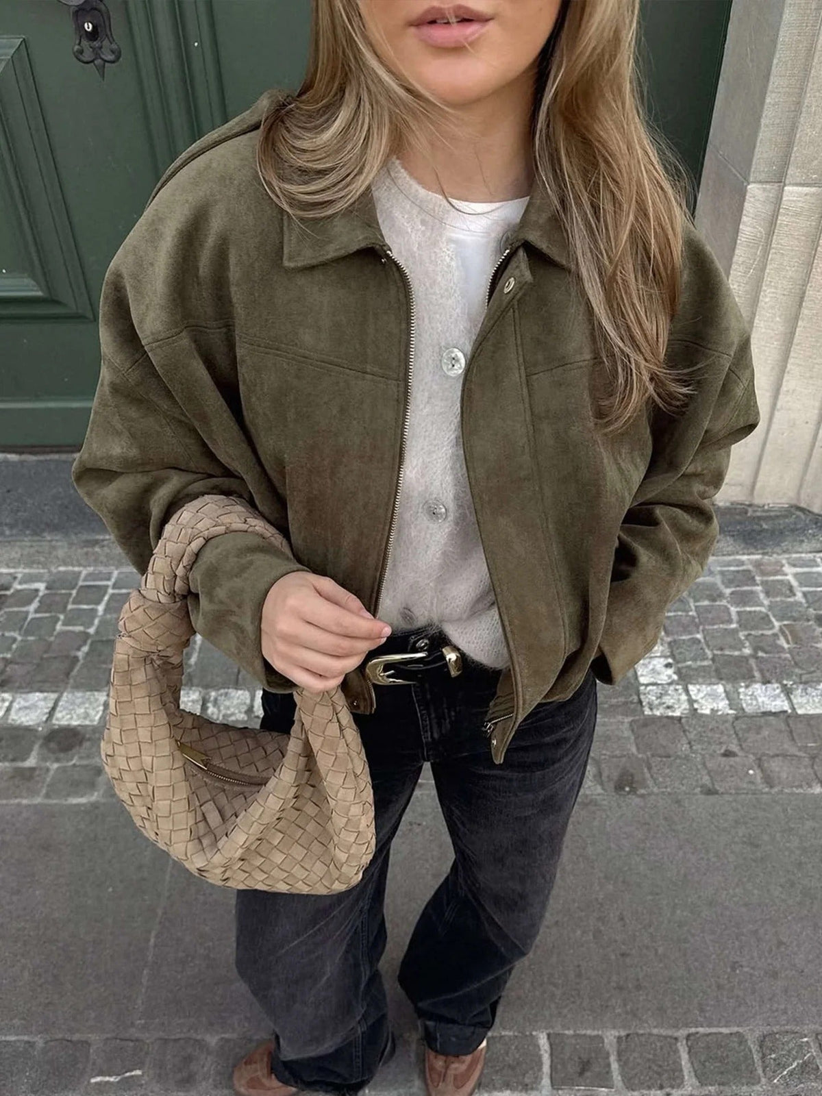 Suède bomber dames oversized met kraag 6