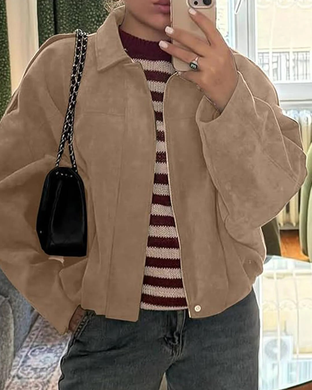 Suède bomber dames oversized met kraag 9