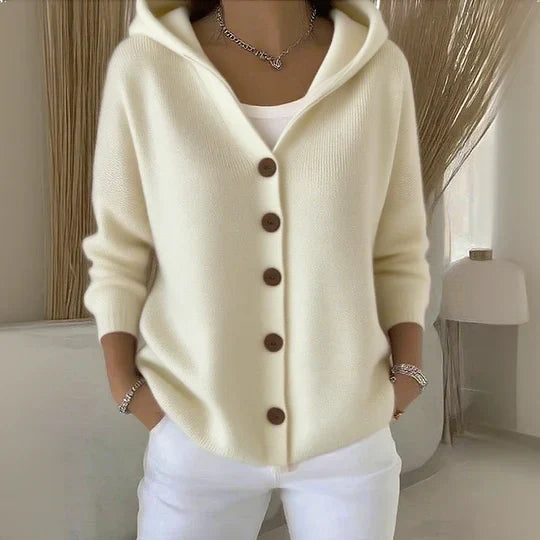 Sweater dames met capuchon en knoopsluiting 2