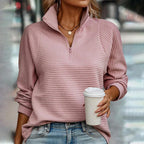 Sweater dames met halve rits, gestructureerd materiaal en losse pasvorm 1